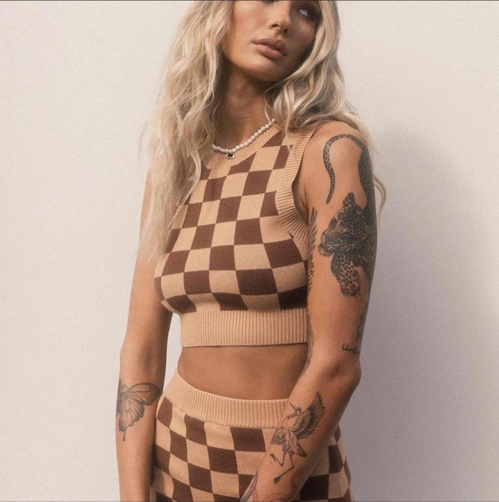 Princess Polly knit check top skirt set